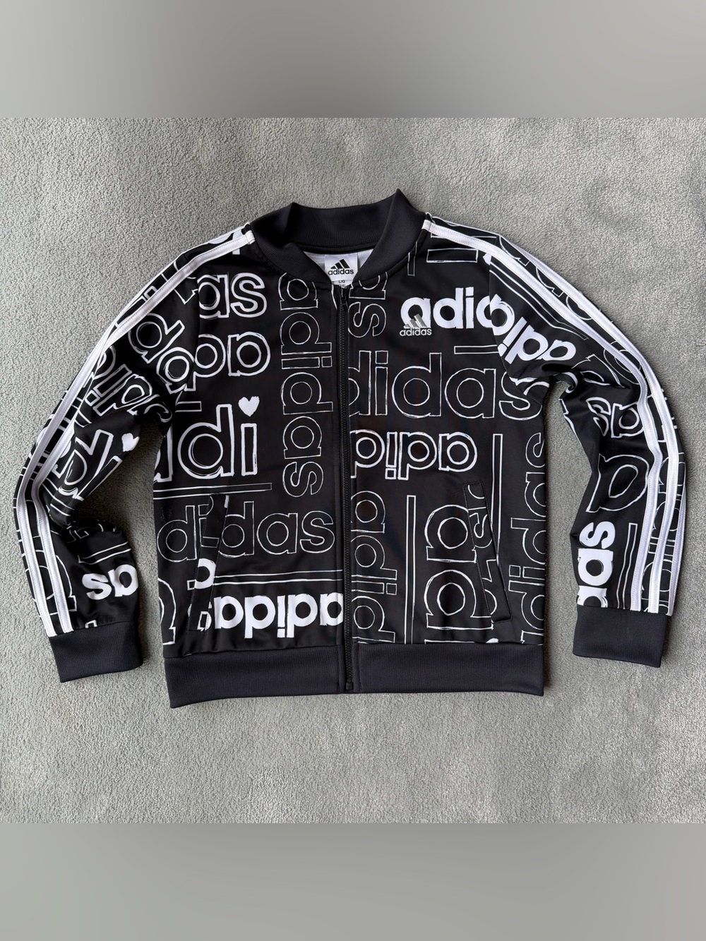 adidas Black & White All-over Logo Print Kids Track Jacket